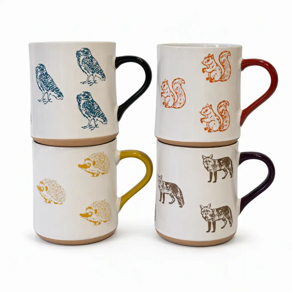 Custom Animal Print Ceramic Mugs with Colored Handles