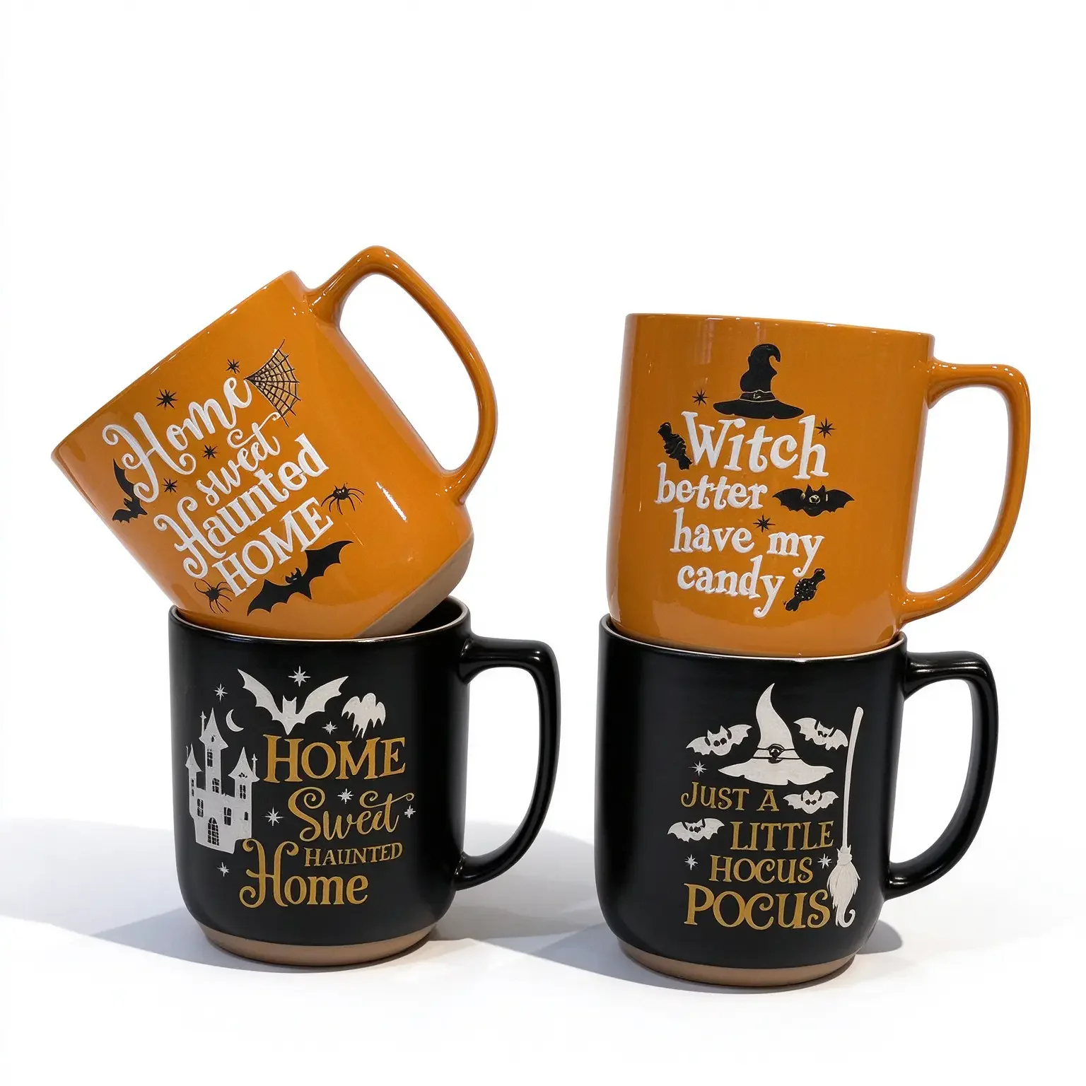 Halloween Ceramic Mugs – Custom Orange & Black Printed Coffee Cups